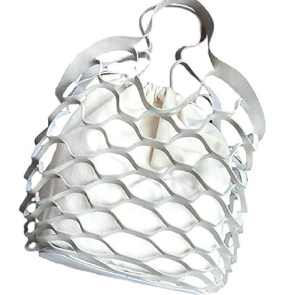 AUDREY 2pc Mesh and Removable Linen Shoulder Bag - Picture 4 of 7